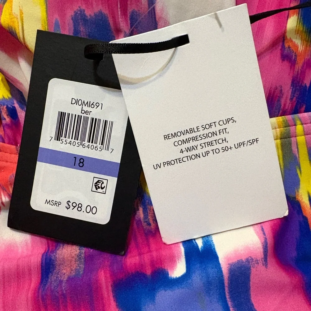 DKNY Ruffle Neck One-Piece Floral Slimming UV Protection Swimsuit - Picture 4 of 12